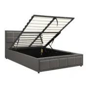NNEED Double Bed Frame Gas Lift Storage Base Fabric Grey