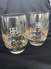 2 Baileys Irish Cream Gold Dot Confetti Etched Rocks Low Ball Glasses Barware