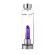 Natural Brazilian Amethyst Quartz Crystal Stone Point Wand Obelisk Elixir Bottle