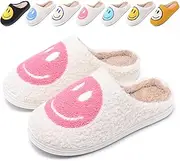 [soofylia] Cute Smile Face Slippers for Women and Men,Soft Plush Comfy Warm Couple Slip-On House Happy Face Slippers For Winter Indoor Outdoor Smile Slippers Non-slip Fuzzy Flat Slides