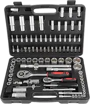 94 Piece Professional Mechanic Tool Set 1/2 and 1/4 Inch Drive Socket Wrench Ratchet Kit Carbon Steel Auto Repair Home Tool Set with Storage Box