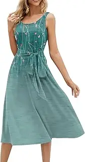 [Generic] Summer Dresses for Women 2024, Loose Round Neck Sleeveless Midi A-Line Swing Dress Sundresses with Pockets