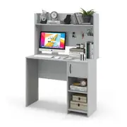 Costway Modern Computer Laptop Desk Study Writing Table Home Office Desk w/Open Shelves & Cabinet Grey