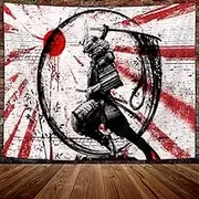 Samurai Japan Anime Tapestry Japanese Warrior Red Sun Yin Yang Wall Hanging Backdrop Traditional Japanese Japan Culture Wall Art Poster for Bedroom Living Room Home Decor 60X40