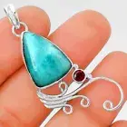 Natural Paraiba Amazonite and Garnet 925 Sterling Silver Pendant Jewelry P-1007