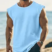 Men's T Shirt Short Sleeve Cap Sleeve V Neck Round Neck Summer Plain Textured Fashion Classic Casual Plain Street Casual Sports White Blue Red Top Tee for Men