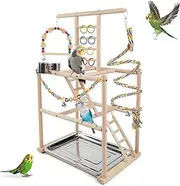 HPAWHOMEPART Bird Playground, Parrots Playstand for Small to Medium Birds, Perch Stand with 3 Ladders Playgym with Rope Perch, Swings Feeder Cups Bird Cage Accessories for Conure Cockatiel Lovebirds