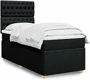 vidaXL Box Spring Bed with LED Lights - King Single Black Fabric Bedstead with Pocket Spring Mattress