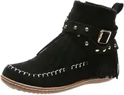 [DMBHY] Platform Tassel Boots for Women Moccasin Suede Flat Buckles Shoes Round Toe Side Zipper Bootie (Color : Black, Size : 7)