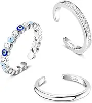 [Milacolato] Toe Ring 925 Silver for Women Adjustable Band Small Rings Minimalist Toe Ring Sandals Summer Beach Foot Jewellery 3 Pieces Open Toe Ring Set