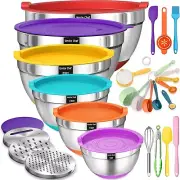 Nesting Mixing Bowls Set - 26Pcs Stainless Steel with Airtight Lids & Utensils