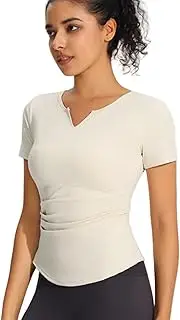 [TianheInnove] Women's Workout T-Shirt Slim-Fit V-Neck Quick-Dry Stretchy Yoga Top,Breathable Gym Shirt for Running, Fitness