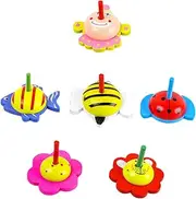 CIYODO 6 Pcs Wooden Spinning Top Toy Cartoon Gyro Toys Tops Toys Novelty Toys Wooden Peg-Tops ' Wooden Gyroscopes Toys Wooden Toys Wooden Playthings