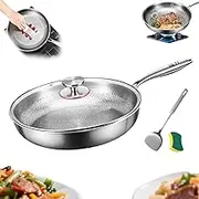 Titanium Hammered Pan Pro, Titanium Pans for Cooking Non Stick, with Lid, Multifunctional Ultra-Durable Scratch-Resistant Non Stick, Compatible with All Cooktops (with lid,XL: 11.81in / 30cm)