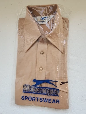 Vintage NIP Slazenger Mens Tennis Golf Polo Shirt S Tan/Camel