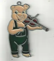 Pig Playing Fiddle Suncatcher w/Suction cup (New Old Stock)