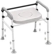 Portable Toilet Commode Chair for Adults – 4-in-1 Raised Toilet Seat with Handles, Bedside Commode, Adjustable Shower Chair, Foldable Potty with Removable Bucket for Seniors & Disabled