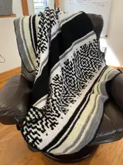Nordic Crochet Handmade Blanket Black Cream White Mosaic Throw