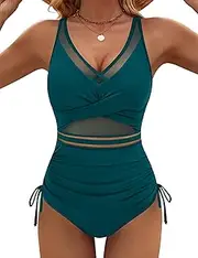 [Blooming Jelly] Womens Tummy Control One Piece Swimsuits Mesh Modest Slimming Bathing Suit Twist Push Up Swim Suits 2025