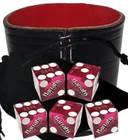 Harrah's Tahoe Casino Craps Dice Purple Polished + Real Leather Cup Wide Opening
