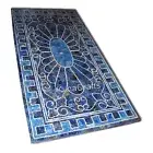 Dining Table Top Overlaid with Lapis Lazuli Stone Rectangle Marble Kitchen Table
