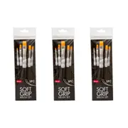 3x 5pc Jasart Soft Grip Acrylic Painting Synthetic Bristles Flat Brush Set Black