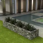 Gabion Raised Bed Galvanised Steel Flower Herb Planter Weather Resistant Silver