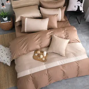 OLIVIA 咖啡x可可米x淺米 標準雙人床包美式枕套三件組 200織精梳純棉 台灣製