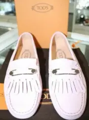 TOD'S Heaven Pink Pin Fringe Leather Loafers Flats-Sz 39,5-New W Box & Authentic