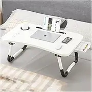 Modern Foldable Laptop Bed Desk,Comfortable Arc/Card Slot/Cup Holder/Drawer Portable Bed Tray Table,Bed Sofa Eating Writing Write