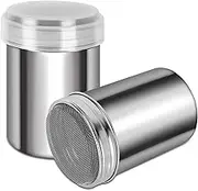 Stainless Steel Fancy Coffee Dredger Cocoa Powder Shaker with Fine-mesh Lid & Translucent Plastic Cover for Baking & Cooking at Home/Restaurant (2-Pieces)