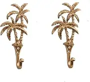 Brass Wall Mount Hooks | Sculpture Unique an Excellent Item | Tropical Palm Tree Shape Key Hanger | for Hanging Coats, Purses, Towels, Hats, Beach Themed Wall Décor - 1 Pcs
