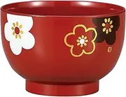 Tatsumiya One's Soup Bowl, Vermilion Patterned Plum, Size: Approx. φ4.1 inches (10.5 cm), H2.8 inches (7 cm), 21.7 inches (55-170 mm)