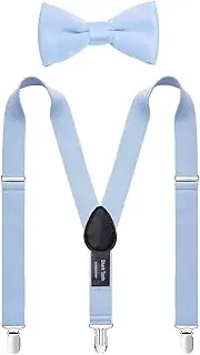 [Shark Tooth] Suspenders and Bow Tie for Men Boy Adjustable with Clips