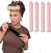 ZANZER (5 Pack)Jumbo Hair Heatless Curling Rod with Headband, Heatless Headband Curler, Heatless Curling Ribbon with Hook and Kerchief, Easy to Use Sleep Curling Ribbon, Curl Styling Kit for Sleep in Overnight (Pink, 4 PCS)