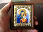 HAND MADE SILVER-GILT OKLAD ORTHODOX ICON VIRGIN MARY & CHILD MARY CHRIST #33