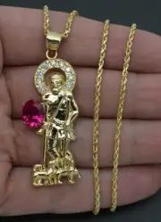 Real 10K Yellow Gold St. Lazarus Religious Pendant 5.6 gr + Chain 16"-24"