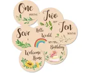 Weforu 1 Set Wooden Monthly Milestone Cards Baby Announcement Cards Baby Monthly Milestone Discs Reversible Photo Props, Baby Growth and Pregnancy Growth C