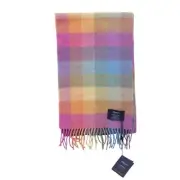 NWT JOHNSTONS 100% Lambswool Scarf Colorful Check Fringe Made in Scotalnd