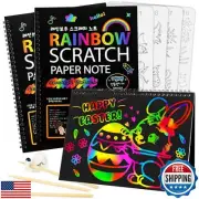 Mocoosy 3 Pack Rainbow Scratch Art Paper Notebooks, Magic Scratch Paper Set f