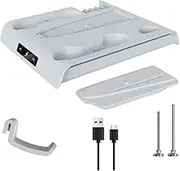 For PS 5 Slim/PS 5 Pro Stand Cooling Stand & Controller Charging Station with Headphone Hook Base Holder with Controller Charging 3 Levels Cooling Fan