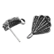 Sexy Sparkles 4 Pcs Earring Post Shell Shape Antique Silver w/ Loop 15mm