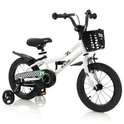 Costway Bike Bicycle Ride-on w/Training Wheels & Basket & Adjustable Handlebar Seat Boys Beginner White