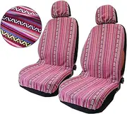 Pink Car Seat Cover Hippie Boho 4PCS Cute Western Accesories for Women Girls' GIF, Automotive Interior Covers Stripe Multi-Color Breathable, Universal fit for Sedan, Vans, Trucks, SUV