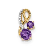 14K Yellow Gold Amethyst u0026 Real Diamond Polished Pendant