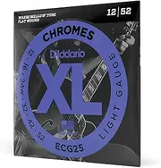 D'Addario Guitar Strings - XL Chromes Electric Guitar Strings - Flat Wound - Polished for Ultra-Smooth Feel and Warm, Mellow Tone - ECG25 - Light, 12-52, 1-Pack