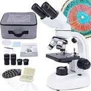[MAXLAPTER] Binocular Microscope for Adults and Kids, 40X-1000X Biological Compound Microscope for Students Home School Education - with Slides Set, Storage Bag, Phone Adapter