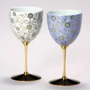 Kutani Yaki Ware Wine Glass Wine Cup Pair Lot 2 Set Made in Japan New