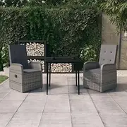 3 Piece Garden Dining Set with Cushions Grey Patio Bar Sets
