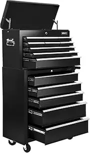 Giantz 14 Drawers Large Tool Chest Trolley, Lockable Toolbox Tools Storage Box Cabinet Cart Garage Ute Organiser Boxes, 175kg Capacity Metal Steel with Non-Slip Liners Mats Sturdy Handles Black